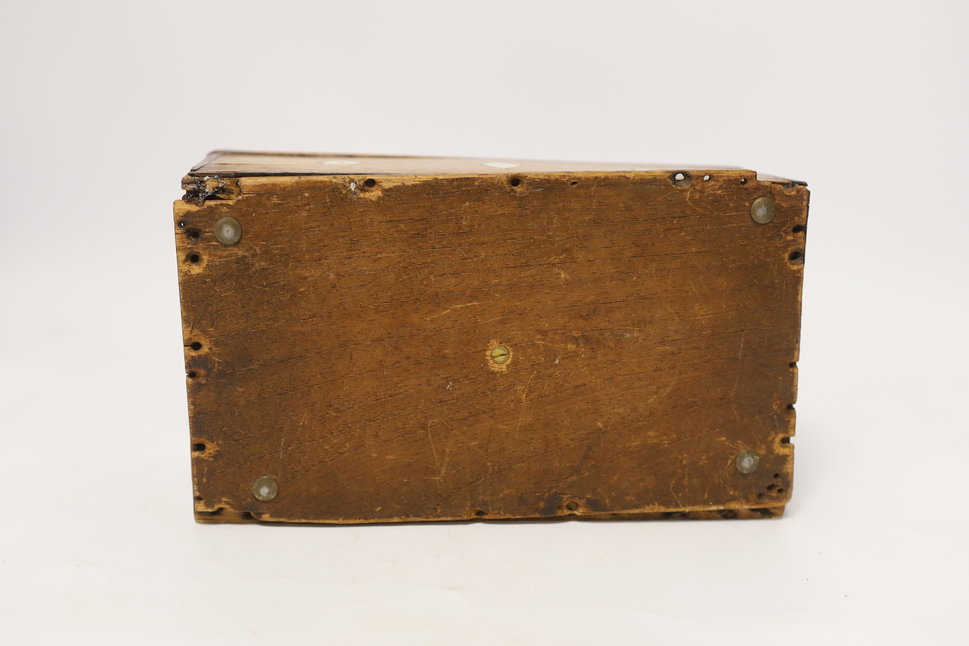 A mahogany church collection box, inlaid with bone, 23 x 13cm